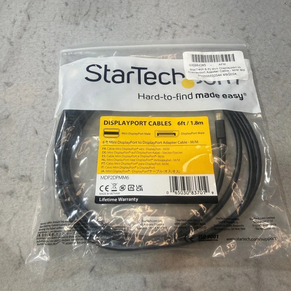 StarTech Adapter Cable Unisex 6ft Black Mini DisplayPort to DP MDP2DPMM6 Cable